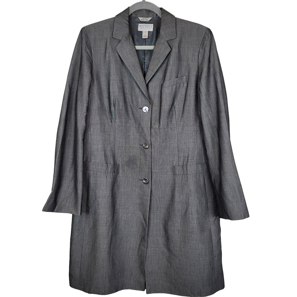 Talbots Collection Long Blazer Coat Made of Italian Fabric Silk Wool, Size 12